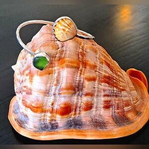 Sunrise Shell Sea Glass Sterling Silver Cuff